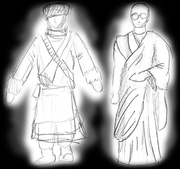 Sketches of costumes to be put on characters